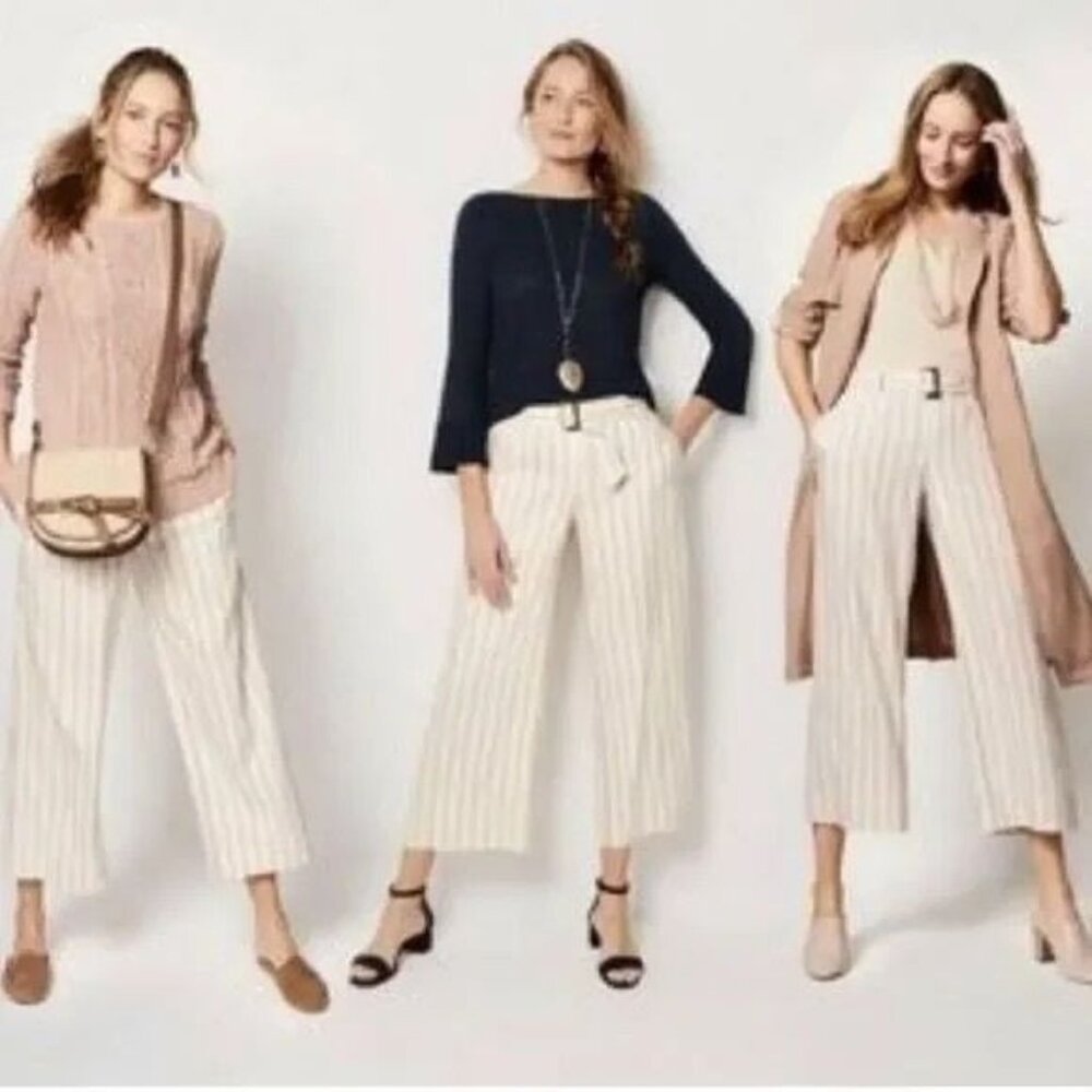 J. jill Linen Stretch Wide Leg Pants Culottes in Barleymult Color Linen Sz M NWT - Picture 16 of 16